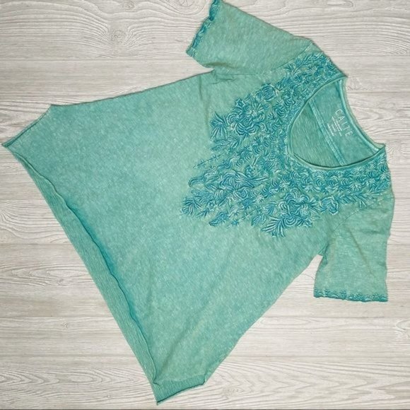 NWOT Caite cotton floral embroidered flair fit over sized sm t shirt beach casua - Picture 1 of 6